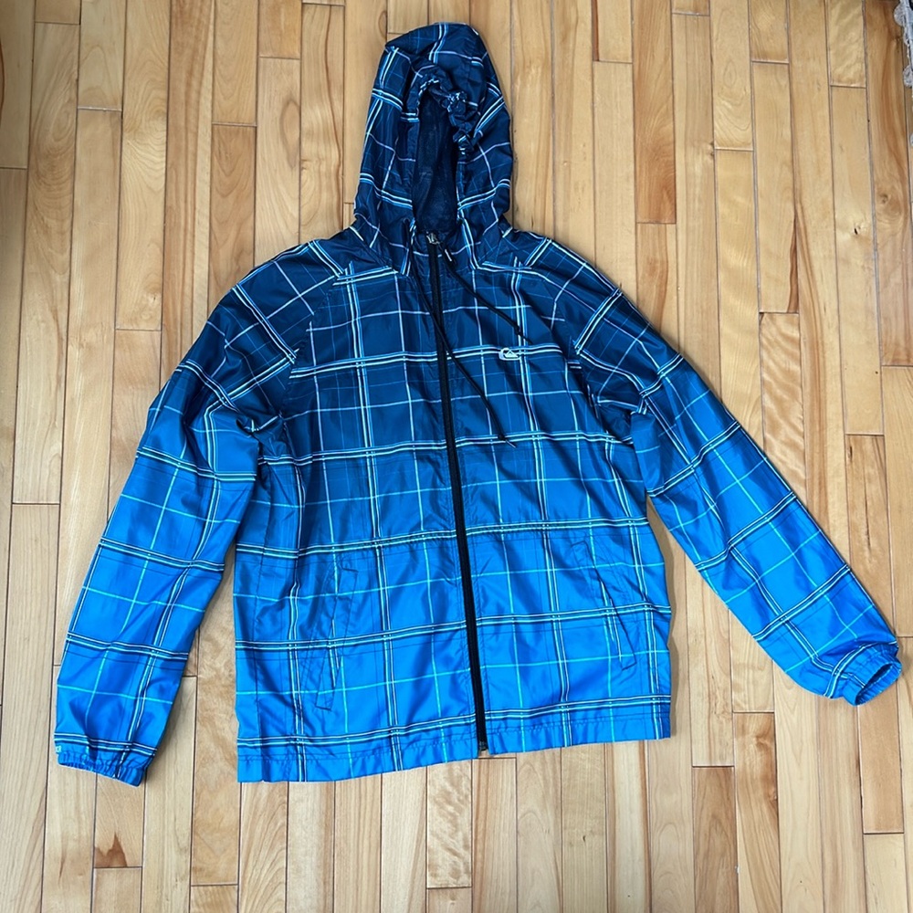 Quicksilver windbreaker, blue gradient plaid size medium